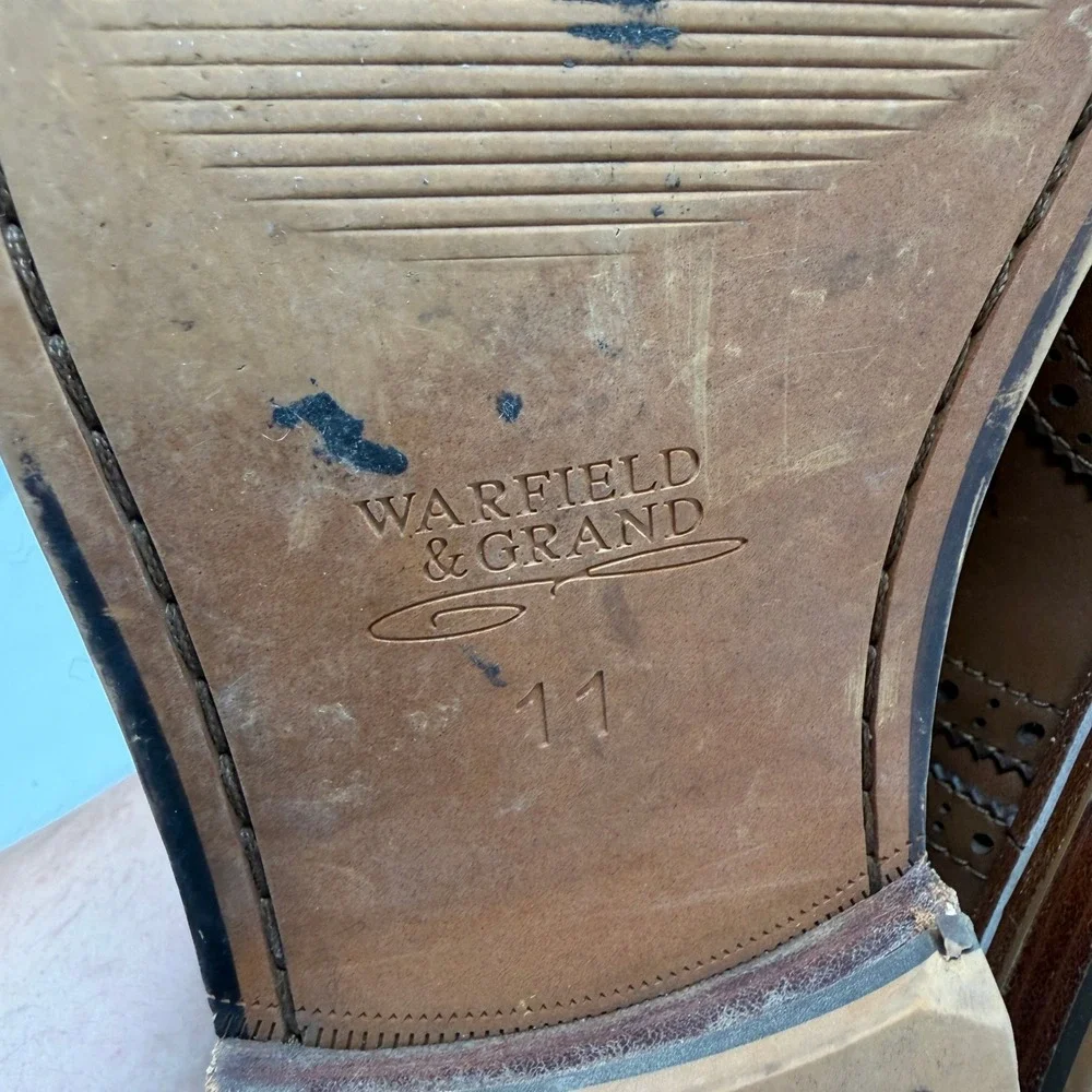 Warfield & Grand Roy Oxford Mens 11 Wingtip Cognac Brogue Leather EUC